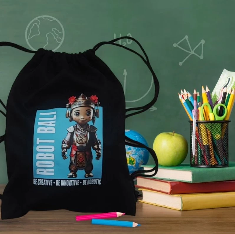 TAS SERUT HITAM TWILL DENGAN SABLON ROBOT BALI